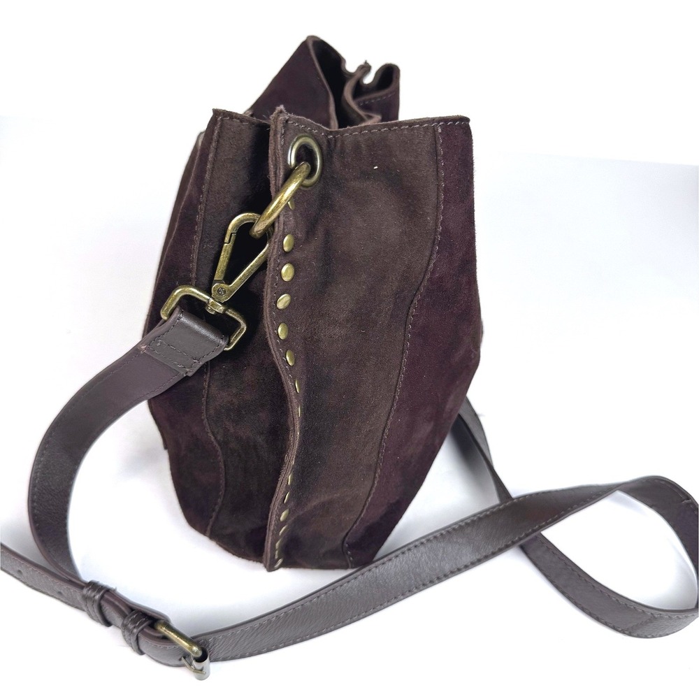 Harbour 2Nd Crossbody Chocolate Brown Suede Leather Brass Tone Studded Hobo Bag - Picture 7 of 16